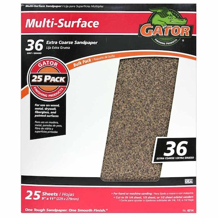 Gator Grit Gator 11 in. L X 9 in. W 36 Grit Aluminum Oxide Sandpaper 1 pk 3269